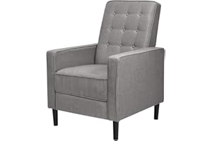 RELAX4LIFE Accent Armchair, 3-Position Adjustable Sofa Chair Leisure Seat with Extendable Footrest, Linen Fabric Recliner Sofa for Living Room Bedroom Office (Grey)