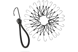 PRETEX Corde Elastiche con Gancio - Set di 25 Elastici con Ganci da 23 cm - Ganci Elastici per Teloni Occhiellati e Striscioni - Rivestiti Resistenti e Impermeabili da Campeggio