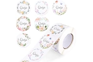 BETESSIN 500pz Adesivi Grazie Adesive Etichette Rotonde Stickers Thank you Autoadesivo Diamtro 4cm Chiudipacco Buste per Ringraziamento Compleanno Matrimonio Regalo