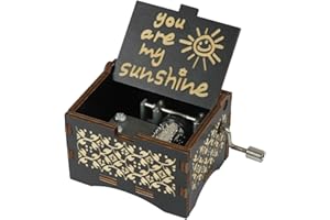 Xunboo Carillon in legno a manovella, stile retrò, con musica "You Are My Sunshine", regalo per bambini, mogli, mariti e amici (nero)