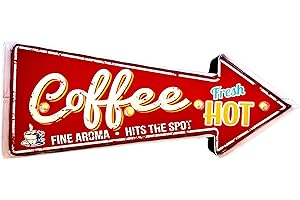 DIILIHIIRI Cartel Retro Luminoso Café Cafeteria Vintage Letrero Metálico Artesania Accesorios Decoración Hogar (Coffee Arrow Red)