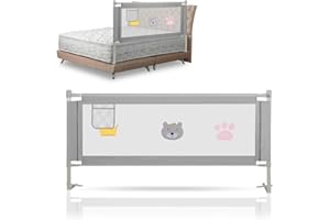 Eulenke - Barrera de Cama de 200 cm, Ajustable en Altura (70-98 cm), Gris, Protección Anticaídas para Niños