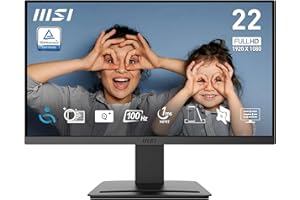 MSI PRO MP223 E2 21.45-Inch Full HD Office Monitor - 1920 x 1080 Resolution, 100Hz, Eye-Friendly Screen, Tilt-Adjustable - HDMI™ 1.4b, DisplayPort 1.2a