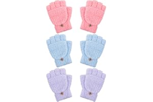 Geyoga 3 Paquets Gants sans Doigts avec Couverture Mitaines Convertibles Moelleuses Mitaines avec Rabat