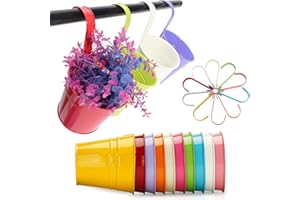 KINGLAKE 10Pcs 16cm Metal Hanging Plant Pots with Detachable Hook, Colored Fence Flower Pots Garden Hanging Planter Bucket Flower holder for Balcony Fence Railing Garden Home Décor