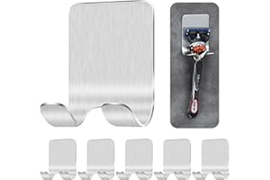FIHODONE Lot de 6 supports de rasoir de douche sans perçage - Porte-serviettes autocollants en acier inoxydable - Double crochet - Crochets polyvalents - Convient pour salle de bain, plafond, salle de