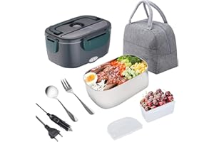 Nifogo Fiambrera Eléctrica 60W Calentador de Comida Electrico 12/24/220V Fiambreras Comida Trabajo 1,5L para Coche/Camión con Dos Compartimentos y Bolsa de Aislamiento(Azul-verde)