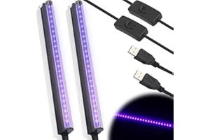 Aicharynic Lumière noire LED, paquet de 2 barres de lampe à lumière noire UV, barre de lumière noire USB 5W 28cm, tube de lumière noire avec prise et interrupteur
