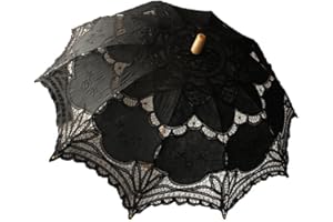 Jellbaby Parasol blanc en dentelle pour femme victorienne Accessoire de costume de mariée Décoration de fête (Noir)