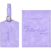 Housse Passeport Greyoe En Cuir PU + Étiquette Bagage - Accessoire Voyage Homme Femme - Violet