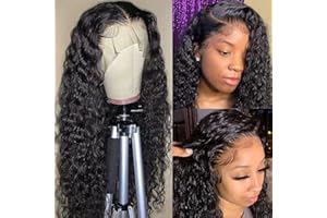 VIPBEAUTY Water Wave Wigs Human Hair 180% Density 13x4 Deep Wave Frontal Wigs Human Hair HD Lace 24 Inch Curly Wigs for Black Women Pre Plucked with Baby Hair Curly Lace Front Wig Human Hair