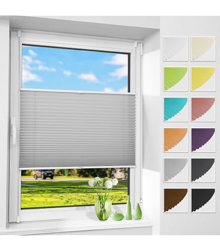WOLTU Store Plissé Sans Perçage, 100x130 Cm, Store Occlutant Avec Ventouses Sous Vide Gris 84070046