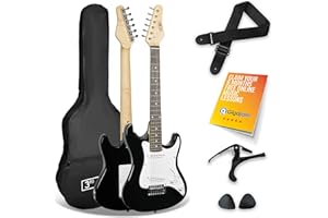 3rd Avenue XF 3/4 Size Kids Junior Electric Guitar Starter Beginner Pack with Bag, Strap, Picks and Capo – Black