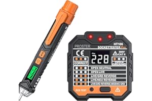 Proster Voltage Tester - Socket Tester Electrical AC Non-Contact Voltage Detector Pen and Plug Socket with Sound and Light Alarm Plug Tester RCD Outlet Socket Kit with LED Flashlight