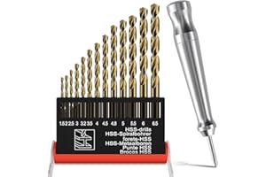 LYTOOL Forets à Métaux HSS Titane, Ø1.5-6.5mm,13Pièces Coffret de Forets en Acier Rapide,Forets Hélicoïdaux pour Métal HSS DIN338 M35 Cobalt pour Métal,Bois et Plastique,Forets Centraux,Boîte de Rangement