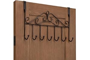 Tediline Door 7 Hook Rack - Elegant Scroll Design, Black Finish - Over Door Hanger for Clothes, Towels, and Accessories - Multi-Purpose Towel Holder and Clothes Organizer