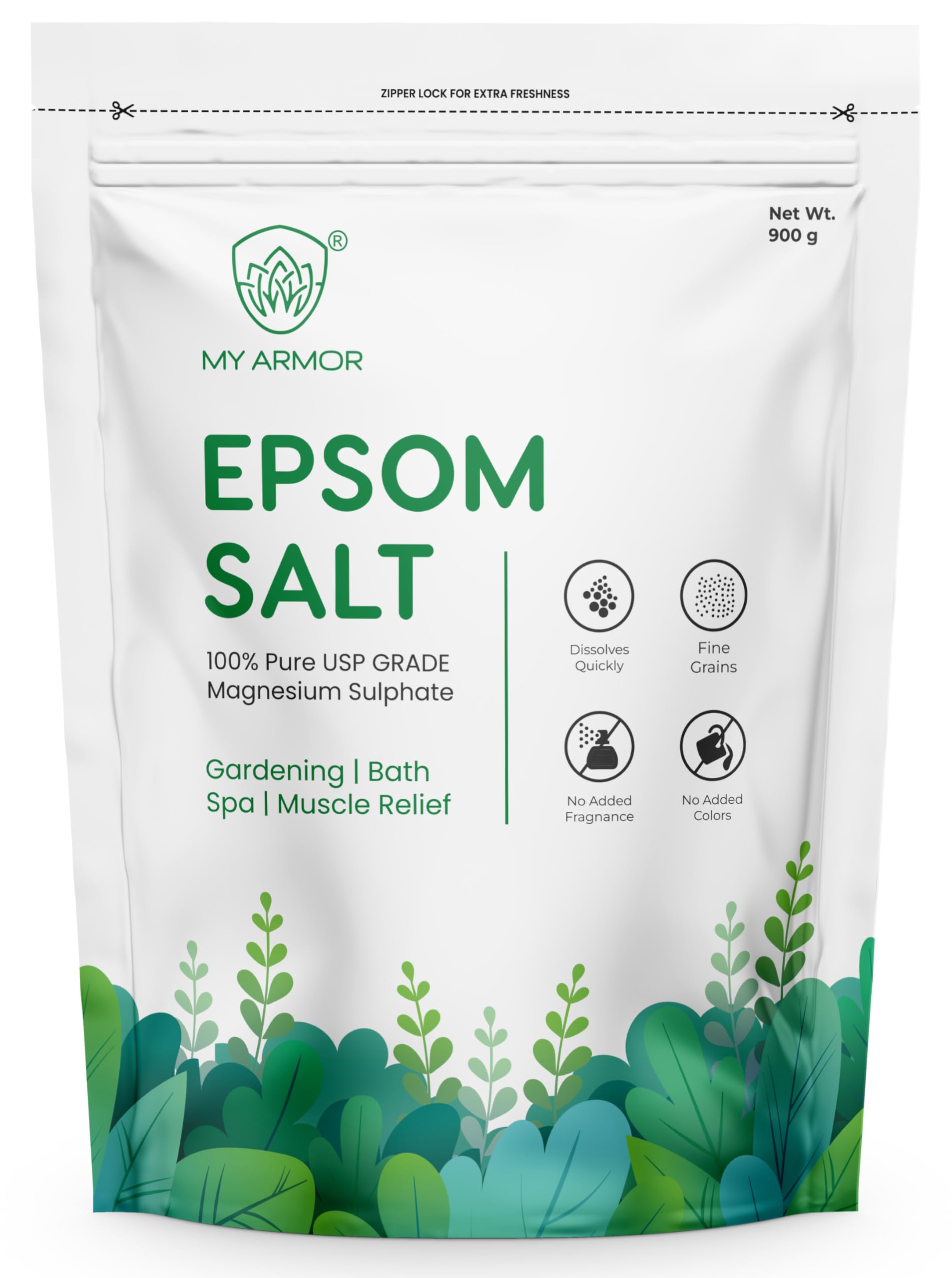 MY ARMOR Epsom Bath Salt- 100% Pure USP Grade Salt , Relieves Muscle Aches and Pain , good for Gardening, White, Unflavored, 