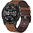 Leather Garmin Fenix 7 Strap, 22mm Genuine Leather Band QuickFit Replacement Strap for Garmin Fenix 7/Fenix 6/Fenix 6 Pro/Fenix 5/Fenix 5 Plus/Forerunner 935/945/Instinct 2/Approach S62/S60/Quatix 6/5