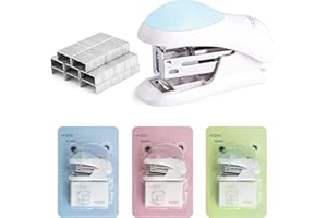 ASTARON Mini Effortless Desktop Staplers with 400 Standard 26/6 Staples, 2-24 Sheet Capacity, Includes Built-in Staple Remover, Cute Stapler Gift for Student and Office Use, 3 Colors Options