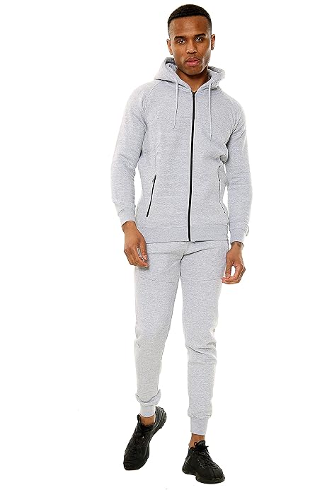 Style Moda Mens Plain Full Tracksuit Fleece Pullover Hoodie Zipper Cotton  Jogging Bottoms (Grey S) : Amazon.co.uk: Fashion