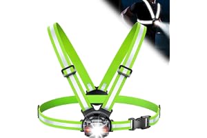 ISEYOU Löplampa, 500 lumen löparlampa med dubbla remmar 360° reflekterande remmar, USB C uppladdningsbar, vattentät och justerbar 45° bröstlampa för promenader, vandring, camping