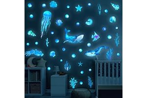 ‎ENCURYNA Ozean Meerestiere Leuchtender Wandaufkleber, Meerestiere Leuchtaufkleber Wandtattoo für Kinderzimmer Mädchen Jungen Schlafzimmer Babyzimmer Deko, Leuchtsticker Unterwasserwelt Wandsticker Dekoration