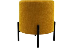 Rebecca Mobili Pouf Sgabello, Ottomano Poggiapiedi, Giallo Senape, Tessuto Poliestere Acciaio, Rotondo, per Salotto - Misure HxLxP: 43,5 x 38 x 38 cm - Art. RE7058
