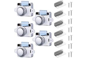 HSEAMALL Lot de 5 verrous à bouton-poussoir, serrures de tiroir d'armoire, serrure de porte sans clé pour caravane, camping-car, van, bateau - Chrome