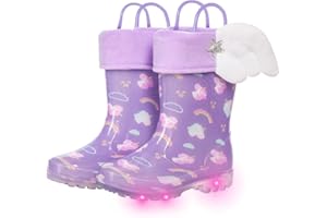 FUNCOO PLUS Wellies for Kids with Removed Warm Lining Carry Handle Wellington Boots Children Wellies Outdoor Light Up Rainy Snow Toddler Shoes