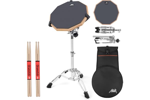 AKLOT Pads d'entraînement 30.5cm avec Pied, Baguettes 5A, silicone Pad de batterie Pad de batterie avec support/sac Gris