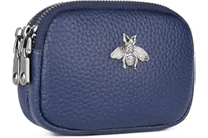 MAVHVAM Ladies Genuine Leather Small Purse for Women Mini Coin Wallets Pouch Campact Credit Card Holder with Double Zip (Blue)