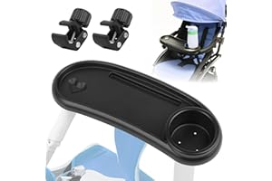 HIULLEN Plateau à Collation pour Poussette, Universel Plateau pour Poussette, 3 en 1 Porte-Boissons, Support Téléphone, Amovible Plateau avec Clip Réglable, Stroller Tray pour Plupart avec Accoudoirs