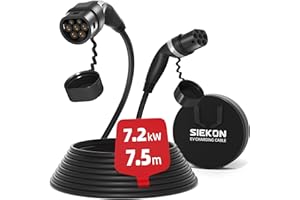 SIEKON Type 2 EV Charging Cable, 7.2kW 7.5m 32A 1 Phase - Mode 3 Type 2 to Type 2 EV Charging Cable with Carry Bag for EV & PHEV for Model S/X/Y/3, ID.3, ID.4, ID.5, E-Tron, e-208, I4, XC40