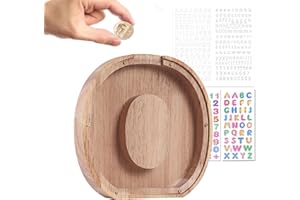 Wivico Huchas Originales para Niños Hucha Madera con Letras de A-Z, Personalizadas Hucha Infantil Hucha Transparente Mealheiro Criança Huchas para Niños de Cumpleaños/Decoración/Recuerdo（O-23CM）