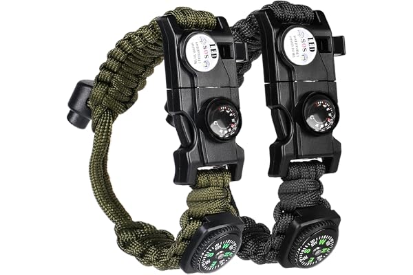 Flintronic Bracelets de Survie en Paracorde, Bracelets en Paracorde de Survie en Plein Air, Silex + Allume-Feu + Boussole + Sifflet +Mini Scie, Bracelets de Survie en Paracorde