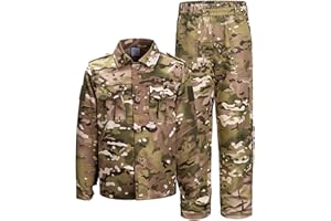 QIYUANT Kinder Outdoor Taktische Kleidung Shirts und Hosen Sets Airsoft Militär Camouflage Frühling Sommer Herbst Atmungsaktiv Bequem Militärstil-Kleidung für Kampf Wandern Jagd Camping Junge Mädchen