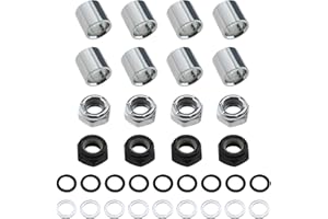 Be In Your Mind Lot de 2 kits de reconstruction pour skateboard/camion - Rondelles de vitesse et entretoises de roulement et écrous de verrouillage pour skateboards/camions longs (noir et argenté)