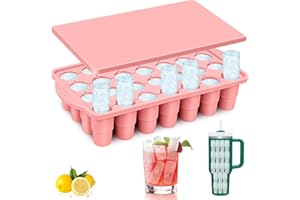 HYDREAM Stampo per Ghiaccio per Stanley Cup, 28 Griglie Stampi Ghiaccio per Stanley Cup 14-40OZ in Silicone Ghiacciocon Coperchio Riutilizzabile Cubetti Vaschetta per Cocktail/Whisky/Succhi/Caffè-Rosa