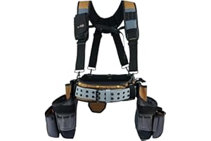 MELOTOUGH 28-Pocket Pro Framer's rig Combo Apron Tool Belt and Heavy Duty Padded Suspenders with Magnetic Desinger for Technician/Carpenter/and Electrician's Tools (Khaki)