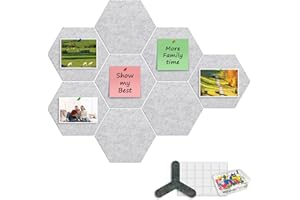 ANLIOTE 8 Pack Hexagon Felt Cork Board, 12mm Thick Felt Bulletin Pinboard with 80 Push Pins, Adhesive Tabs, Geometric Cork Wall Tiles for Photos, Memos, Home & Office Decor (Light Grey)