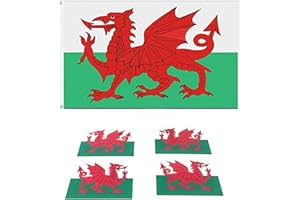eBoutik Welsh Cymru Wales National Country Flag for Outdoors and Indoors & Face Tattoo Set - Perfect for Rugby, Cricket, Football & All Sport Events - 90cm x 150cm