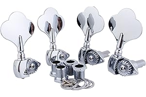 Guyker Open Frame Electric Bass Machine Head (4 Right handed) - 1:20 Ratio Gear Tuners Tuning Key Pegs - chrome