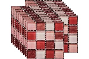 FBBULES 20PCS Adesivi per Piastrelle Cucina e Bagno, PVC Autoadesiva Mosaico Sticker Piastrelle Adesive, Impermeabile Mosaico Adesivi Parete per Piastrelle, Rosa (10x10cm/4x4pollici)