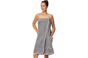 ‎SOWEL Sowel® Saunakilt Damen, 100% Bio-Baumwolle, Saunahandtuch mit Klettverschluss und Gummizug, Saunatuch Knielang, 80 x 130 cm, Grey/Pink