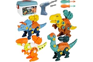 MQVXT Dinosauri per Il Montaggio dei Giocattoli per Bambini,DIY Smontaggio e Montaggio a Mano Giocattolo di Dinosauro con Trapano Elettrico Cacciaviti per 3-8 Anni Regali Ragazzi Ragazze