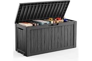 DRATO 75 Gallon Deck Box, Waterproof Resin Large Outdoor Storgae Box for Patio Furniture, Patio Cushions, Gardening Tools, Pool and Sports Supplies, Lockable,Black