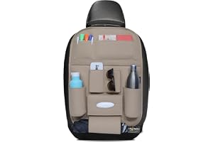 Neodrift 'Seat Master Lite' Premium 7D Car Seat Organizer, (Beige) | (Set of 1) Universal Fit, Multi-Pocket Storage, Bottle Holder, Mobile Holder, Tissue Pocket & Document Storage