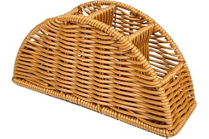 Rattan Remote Holder, 4 Compartment Storage Organizer, 8x6 Inch TV Remote Basket with Weave, Imitation Wicker Storage Container, Home Kit with Elegant Design, Living Room Accessory for Coffee