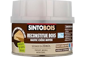 SINTOBOIS - Pâte à Bois - Angles et Gros Trous - Reconstitue les Parties Manquantes - Intérieur Extérieur - Haute Résistance & Adhérence - Sec en 20min - Chêne Moyen - Technique Professionnelle - 190g