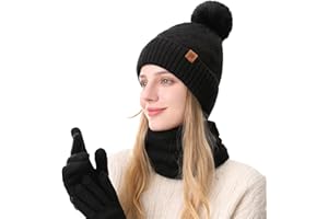 MAZELIKEHOOD Set Sciarpa Guanti Cappello Donna Inverno Caldo Cappello di Bobble con Sciarpa a Maglia e Guanti Tessuto Morbido e Comodo Accessori Moda Invernale Ideale per Regalo di Natale